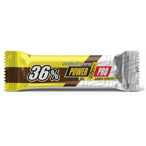 Power Pro Protein Bar 36% &mdash; коробка: 20 батончиків &times; 60 г, Банан і шоколад 2022-10-0722 фото