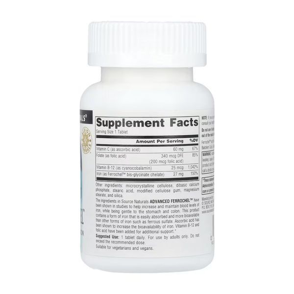Source Naturals Advanced Ferrochel 27 mg &mdash; 90 таблеток 2023-10-4623 фото